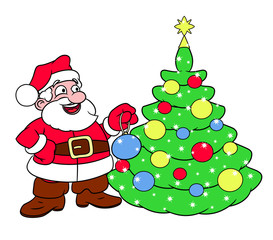 Santa decorating Christmas tree