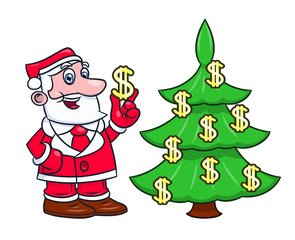 Santa decorating tree with dollars 2