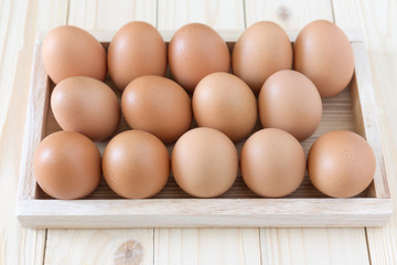 Eggs, chicken egg in wood box