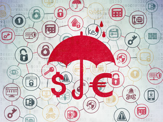 Safety concept: Money And Umbrella on Digital Paper background