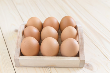 Eggs, chicken egg in wood box