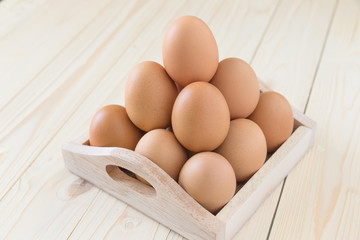 Eggs, chicken egg in wood box