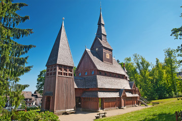 Fototapeta na wymiar Die Stabkirche von Hahnenklee-Bockshorn im Harz