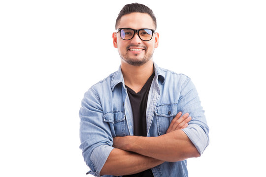 Latin hipster young man smiling