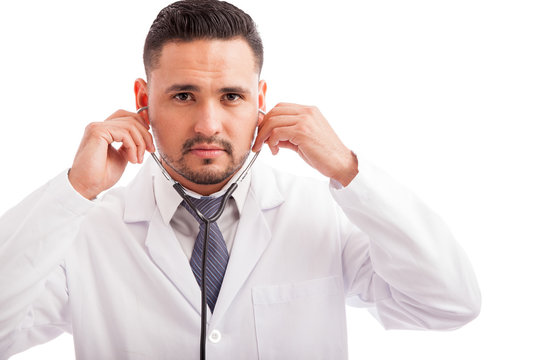 Doctor using a stethoscope