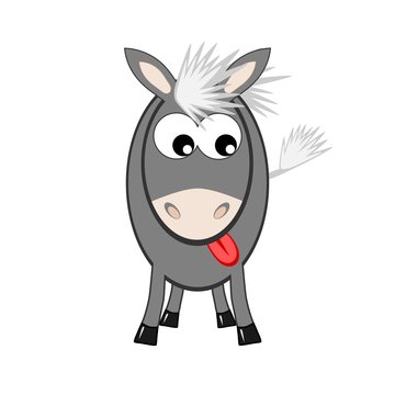 Silver donkey with tongue out illustration