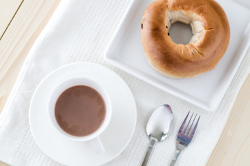chocolate or cocoa with toasted bagel