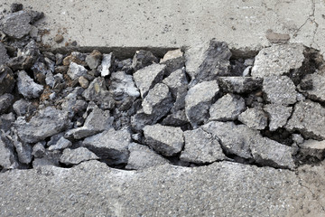 Asphalt demolishing, heap of broken asphalt