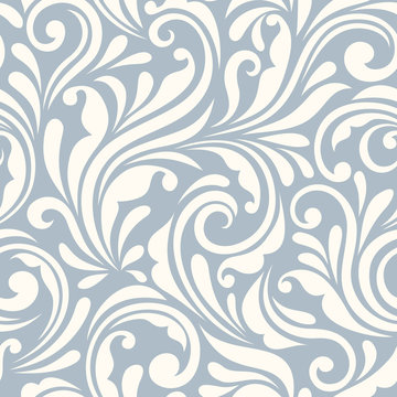 Vector vintage seamless blue and white floral pattern.