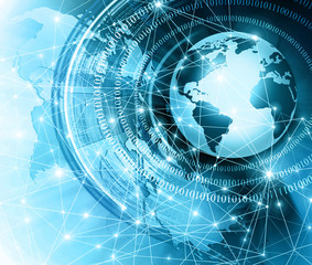 Best Internet Concept of global business. Globe, glowing lines on technological background. Electronics, Wi-Fi, rays, symbols Internet, television, mobile and satellite communications