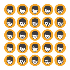 Set of different emoticons vector, white and yellow people faces
