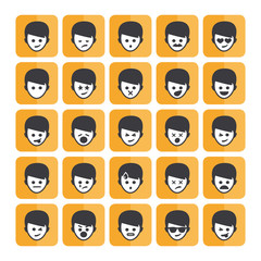 Set of different rectangular emoticons vector, white faces
