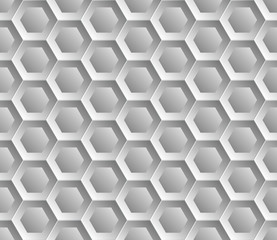 Seamless abstract honeycomb mesh  background - hexagons. Color silver. Vector illustration.  Raised above the surface.