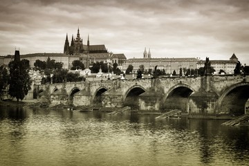 Obraz premium Prague in Czech Republic. View of Prague Castle (Hradcany) and the Cathedral.
