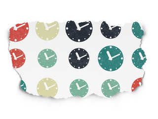 Timeline concept: Clock icons on Torn Paper background