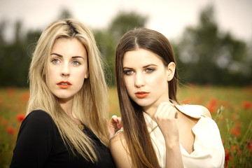 Two ladies in poppy field