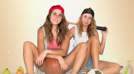 Girls with several sports item's