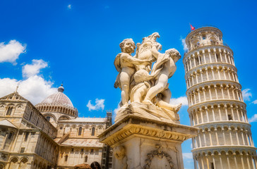 Travel Europe view of famous Leaning Tower of Pisa in Italy
