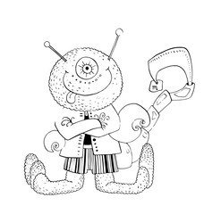 the monsters cartoon shilouette hand drawing for coloring isolated on the white background