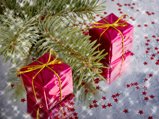 gift Boxes and spruce branches