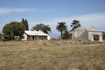 Old railroad station and tracks at Riebeeck West in the Swartland region of South Africa