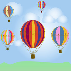 Obraz premium Colorful balloons in the blue sky, clouds, light