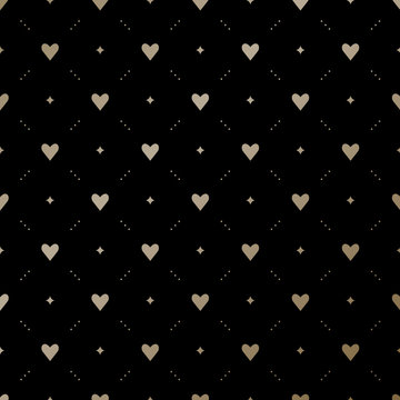Seamless vector gold pattern with hearts on a black background
