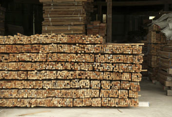 Stacked of wood/Stacked of wood in wood warehouse.