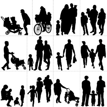 Silhouettes : couples, familles, parents, enfants