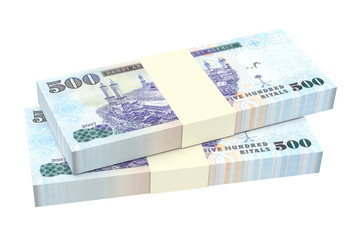 Saudi Arabia rials bills isolated on white background. Computer generated 3D photo rendering.