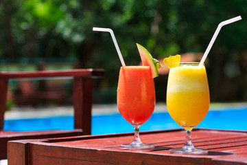 Fresh juice cocktails near the pool