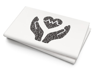 Insurance concept: Heart And Palm on Blank Newspaper background