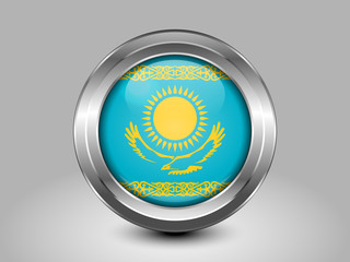Kazakhstan Variant Flag. Metal Round Icon