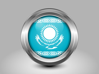 Kazakhstan Variant Flag. Metal Round Icon