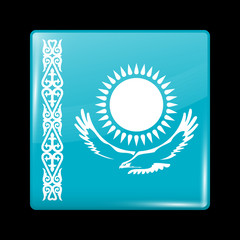 Kazakhstan Variant Flag. Glassy Icon Square Shape