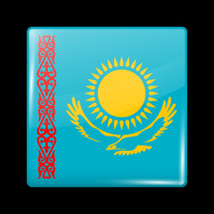 Kazakhstan Variant Flag. Glassy Icon Square Shape