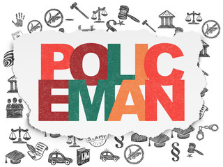 Law concept: Policeman on Torn Paper background