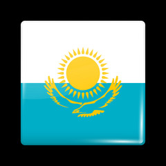 Kazakhstan Variant Flag. Glassy Icon Square Shape