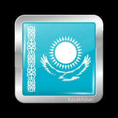 Kazakhstan Variant Flag. Metallic Icon Square Shape