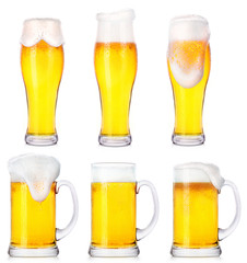 Frosty glasses of light beer isolated 