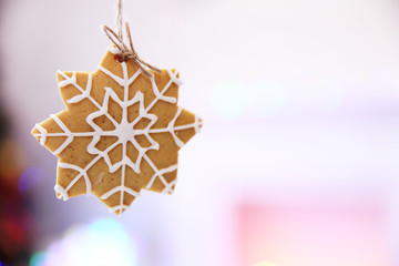 Christmas cookie on shiny abstract background