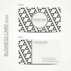 Geometric monochrome business card template with hipster triangle for your design. Tribal native business card. Trendy calling card. Vector design