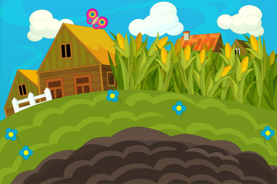Cartoon farm scene - illustration for the children
