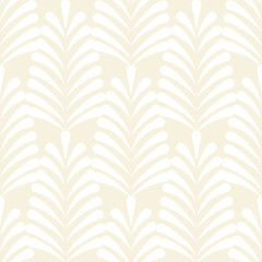 Stylized white on beige leaf pattern. Feather seamless simple background.