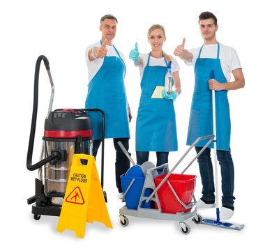 Janitors With Cleaning Equipments