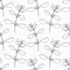 Cotton fabric Hand drawn marjoram branch outline seamless pattern