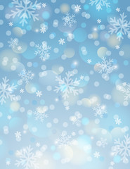 Blue background with snowflake and bokeh