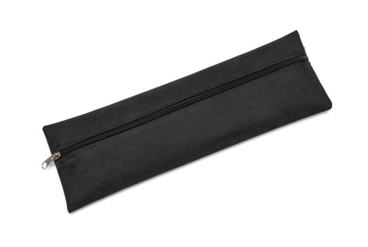 Black cloth material case for brushes or pencils, isolated over