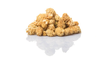 Dried white mulberry over white background