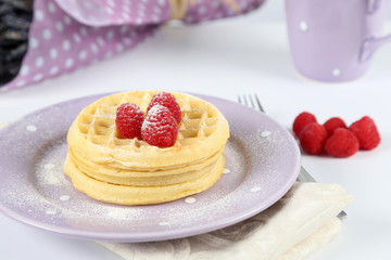 waffles with raspberry